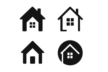 Fototapeta premium Minimalist Home Icon Set, Vector House Symbol Collection, Modern Black Silhouette Real Estate Illustration, Simple Roof Window Door Pictograms, Residential Property Logo, Isolated Graphic Elements