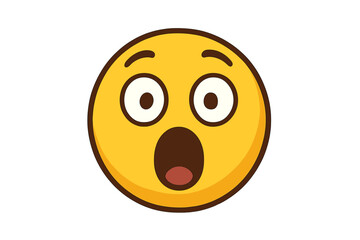 Fototapeta premium Surprised face emoji with wide eyes and open mouth on vibrant purple background, cartoon style, expressive emotion icon, vector illustration with transparent background, emoji set design