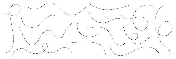 Hand drawn dotted lines path on white background. Curved dotted line, Path travel dotted line trip dashed trace destination. Vector illustration