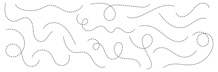 Hand drawn dotted lines path on white background. Curved dotted line, Path travel dotted line trip dashed trace destination. Vector illustration