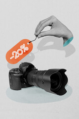 Sketch image trend artwork 3D photo collage of hand hold percent store sale advertisement shopping...