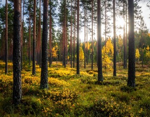 Fototapeta premium Autumn forest scene with golden foliage