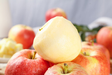 Fresh Red Fuji Apples with Peeled Apple in Kitchen - Healthy Fruit Production from Aksu Xinjiang