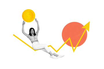 Composite photo collage of happy girl businesswoman hold big dollar currency income cash earnings isolated on painted background