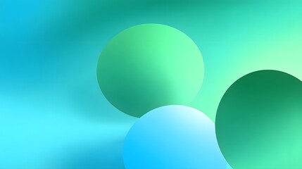 Visually striking abstract composition featuring several vibrant, geometric spheres floating against a teal and green backdrop.