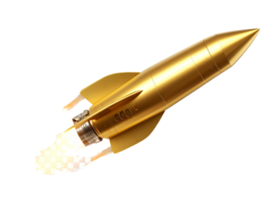 High-resolution 8K PNG of a sleek golden Bitcoin rocket ascending diagonally, fiery e 107911