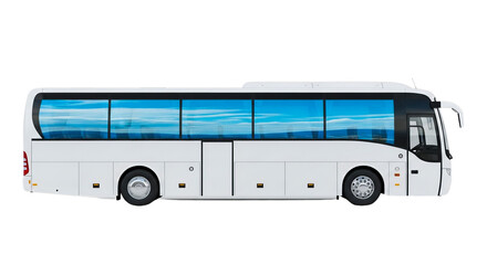 Sleek White Bus Modern Public Transport for Urban and Tourist Travel, Featuring Large Panoramic Windows and a Comfortable Design