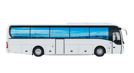 Sleek White Bus Modern Public Transport for Urban and Tourist Travel, Featuring Large Panoramic Windows and a Comfortable Design