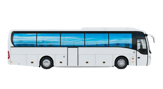 Sleek White Bus Modern Public Transport for Urban and Tourist Travel, Featuring Large Panoramic Windows and a Comfortable Design