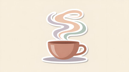 Obraz premium Aesthetic coffee cup sticker with colorful steam on a beige background