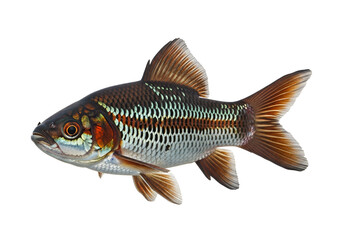 Fototapeta premium A detailed close-up view of a vibrantly hued fish, showcasing intricate patterns and a striking color palette against a stark black background.