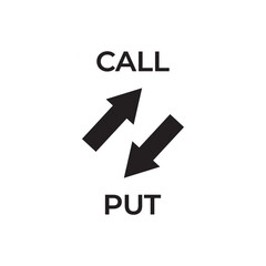 Option trading icon vector with call and put arrows, representing financial derivatives, contracts, hedging, speculation, risk management, stock market strategies, and investment tools.