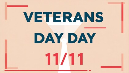 Fototapeta premium Veterans Day Tribute: Flat lay graphic design featuring the date 11/11, in muted red and beige tones against a clean white background.