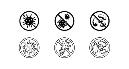Set of anti virus and bacteria signs in thin line style