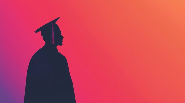 A silhouette of a man in a graduation cap and gown against a gradient background.