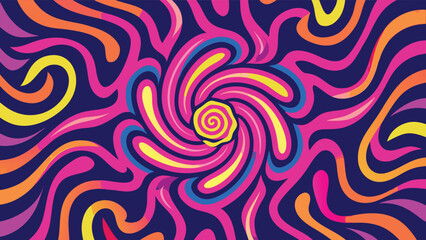 Fototapeta premium Psychedelic Swirling Pattern with Vibrant Colors on Dark Blue Background abstract