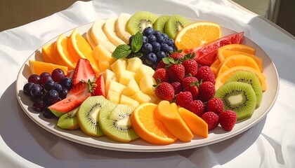 Vibrant Fruit Platter: Strawberries, Kiwi, Oranges & More