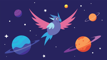 Obraz premium Magical mythical creature soaring through starry cosmic gala vector illustration