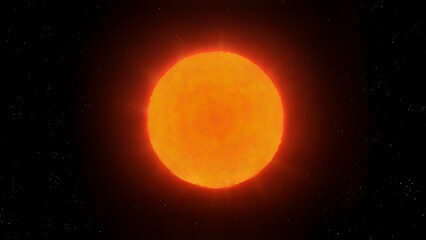 A dwarf star with a low surface temperature isolated. Low mass star in space. Unstable red dwarf.