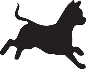 Energetic Dog Silhouette: A stylized, black silhouette of a playful dog in mid-leap, its form exuding energy and motion on an transparent background, showcasing a versatile design element.