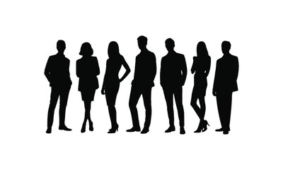 silhouettes of people group of standing and  including men and women in various poses