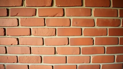 Fototapeta premium Close-up of a red brick wall with vintage warm tones and detailed surface texture under even lighting.