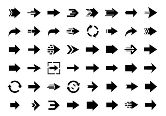 Collection of diverse arrow icons in black and white