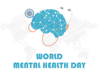 World Mental Health Day Brain Stethoscope Global Awareness Vector