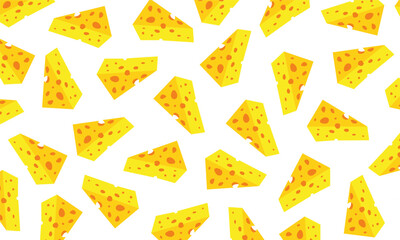 Cheese slice seamless pattern. Food background with cheese slices on a transparent background for wallpaper, wrapping, packaging, and backgrounds.