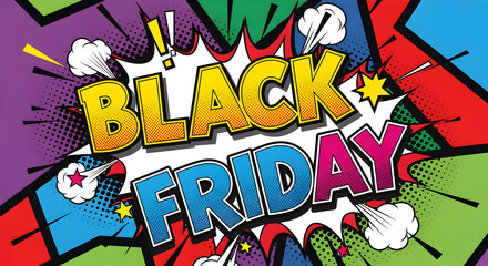 Vibrant Black Friday Comic Book Style Sale Promotion Banner Graphic Design