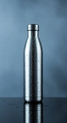 Stainless steel water bottle against a simple backdrop. Perfect for showcasing ecofriendly hydration options in lifestyle blog or marketing.