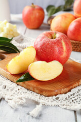 Fresh Red Gala Apples Sliced on Wooden Cutting Board - Healthy Organic Fruit Snack