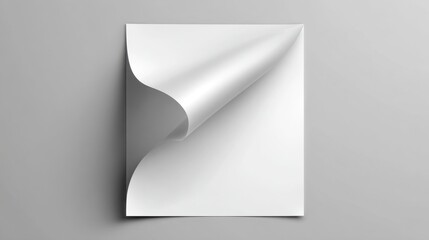 Blank White Sheet of Paper with Corner Fold on Gray Background