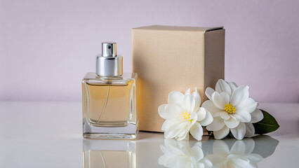 light brown little cardboard box and perfume Mockup