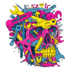 Obraz premium Colorful skull made of mechanic tools and gears