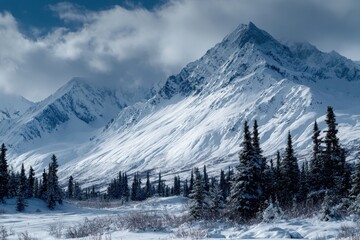 Obraz premium Alaska mountain range wilderness nature landscape snowy mountains wallpaper 