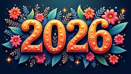 Vibrant 2026 New Year's Design with Floral Accents