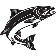 Fototapeta premium Stylized salmon fish jumping isolated on white background, a powerful and graceful creature of the river and ocean