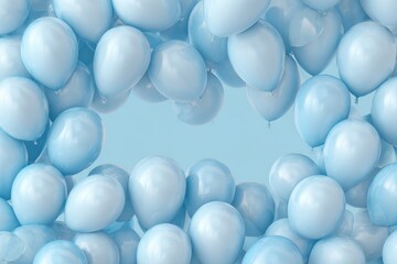 Baby blue balloon background copy space white PNG, isolated background cutout. Floating balloons festive, celebration, party, birthday, baby boy gender reveal graphic element