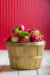 Rustic Wooden Basket Filled with Fresh Red Apples