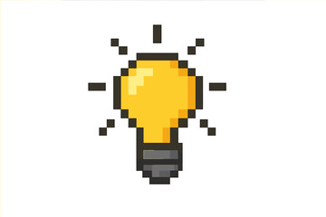 Light bulb pixel art icon. Concept of idea, solution, and creativity. Retro 8-bit video game style graphic. Electric lamp symbol of energy and innovation. Isolated vector.