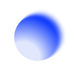 Abstract gradient element of pastel blue glowing circle blurred with noise and grainy texture on transparent background