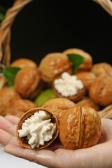 Fresh Walnuts in Hand with Basket - Healthy Natural Nuts from Xinjiang