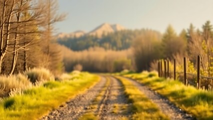 Fototapeta premium A quiet forked path through a peaceful landscape, bathed in soft morning light, symbolizing life's choices.