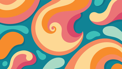 Fototapeta premium Retro Swirls and Blobs in Pastel and Teal Color Palette abstract organic