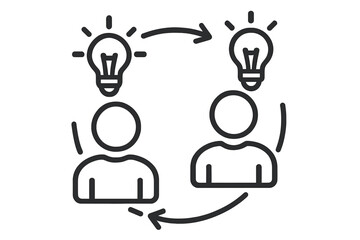 Teamwork icon for partnership and collaboration. People exchanging creative ideas. Concept for brainstorming, innovation, knowledge transfer, communication, and mutual learning.