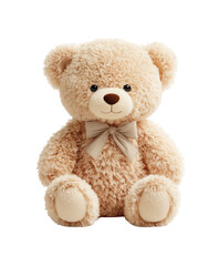 Obraz premium Beige teddy bear, sitting, soft fur, small bow