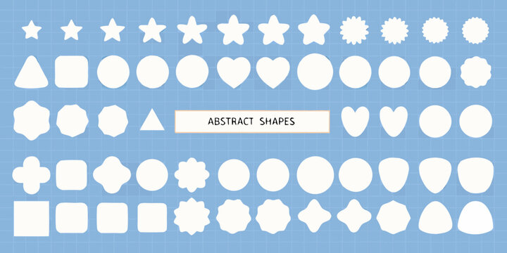 Assorted White Geometric and Organic Shapes on Blue Grid Background