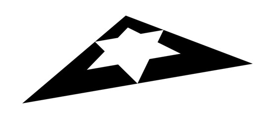 Art design triangle with Star of David inside. Art design star as logo or icon, design element. Black shape on a white background. Perspective view.