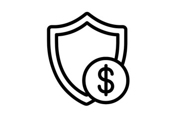 Money protection shield icon with dollar sign. Concept of financial security, safe payment, investment insurance. Bank deposit guarantee and savings protection vector logo.